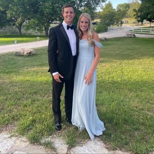 Dessy off the shoulder draped neckline maxi dress